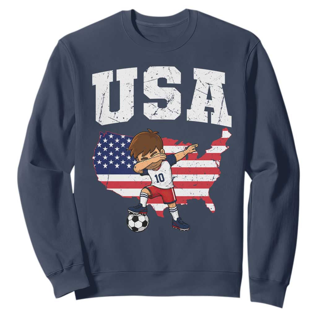 USA Soccer Dabbing Boy American Flag Fan Sweatshirt TS14 Navy Print Your Wear
