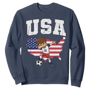 USA Soccer Dabbing Boy American Flag Fan Sweatshirt TS14 Navy Print Your Wear