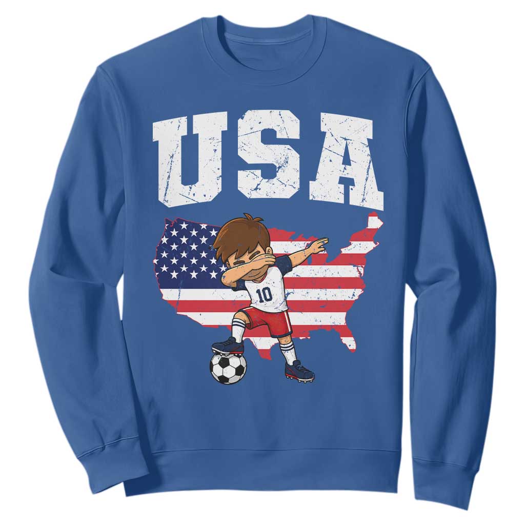 USA Soccer Dabbing Boy American Flag Fan Sweatshirt TS14 Royal Blue Print Your Wear