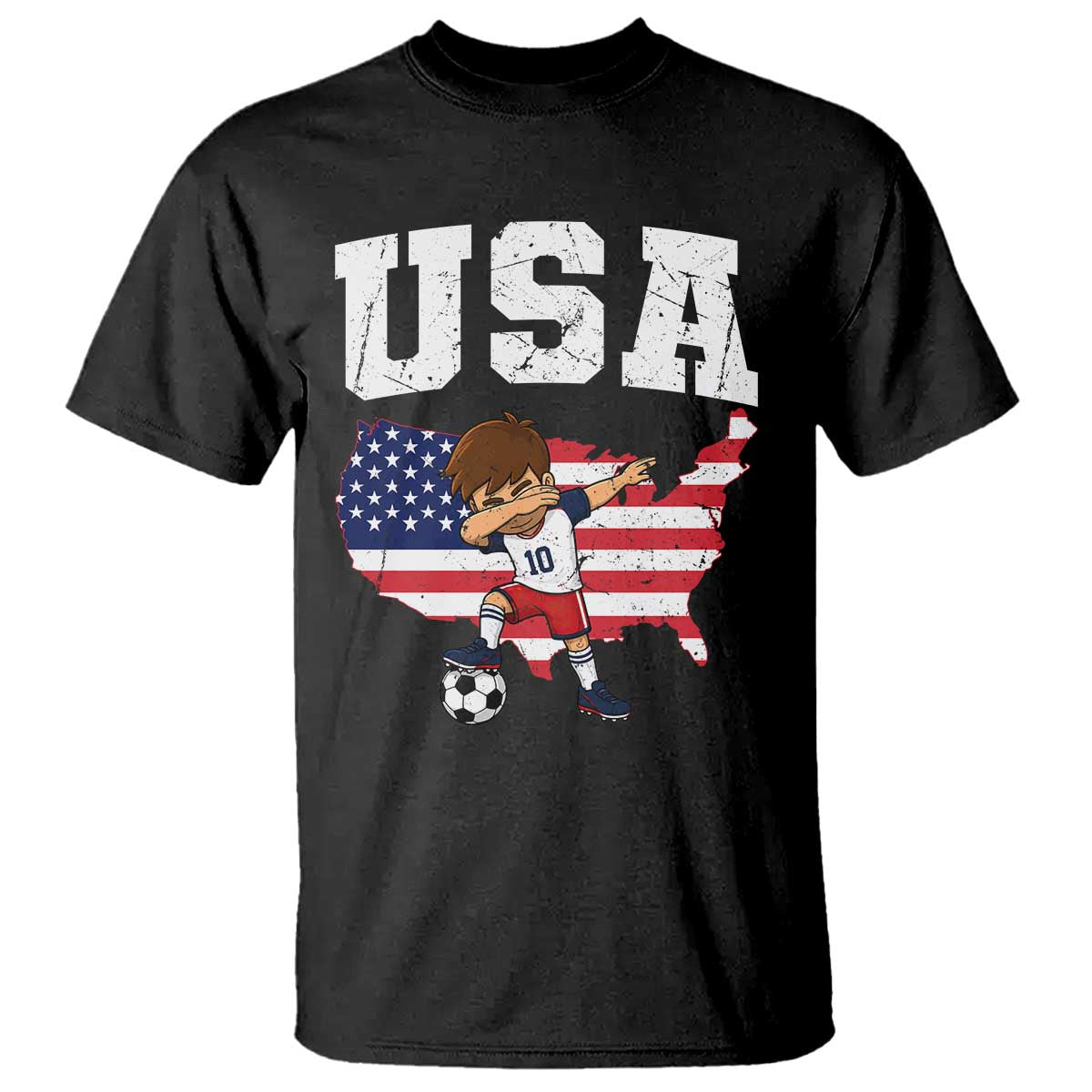 USA Soccer Dabbing Boy American Flag Fan T Shirt TS14 Black Print Your Wear