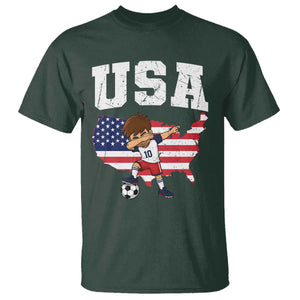 USA Soccer Dabbing Boy American Flag Fan T Shirt TS14 Dark Forest Green Print Your Wear