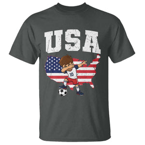 USA Soccer Dabbing Boy American Flag Fan T Shirt TS14 Dark Heather Print Your Wear