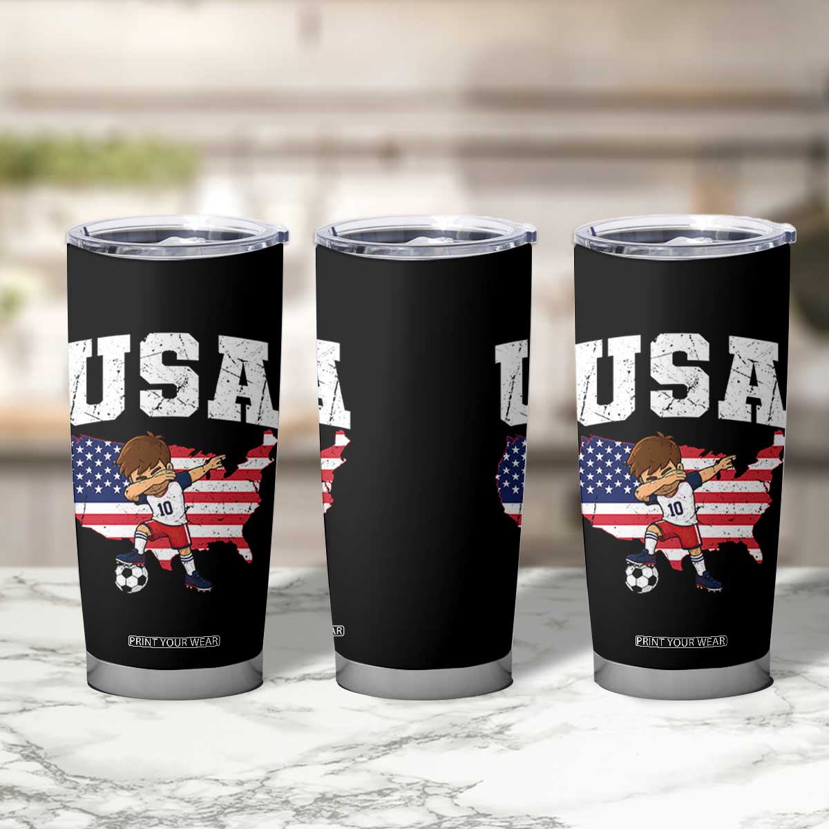 USA Soccer Dabbing Boy American Flag Fan Tumbler Cup TS14 Print Your Wear