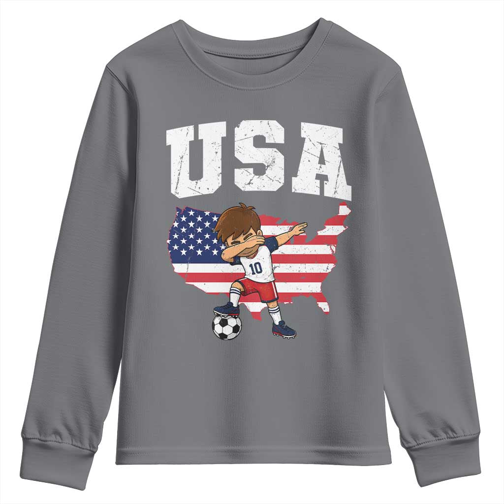 USA Soccer Dabbing Boy American Flag Fan Youth Sweatshirt TS14 Charcoal Print Your Wear