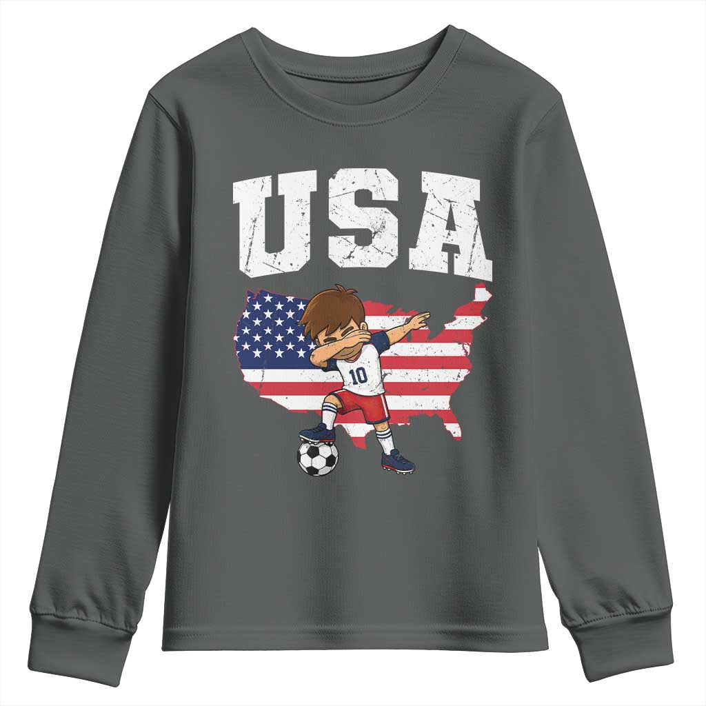 USA Soccer Dabbing Boy American Flag Fan Youth Sweatshirt TS14 Dark Heather Print Your Wear