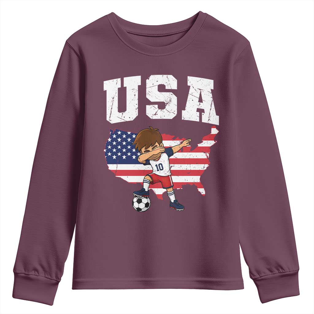 USA Soccer Dabbing Boy American Flag Fan Youth Sweatshirt TS14 Maroon Print Your Wear