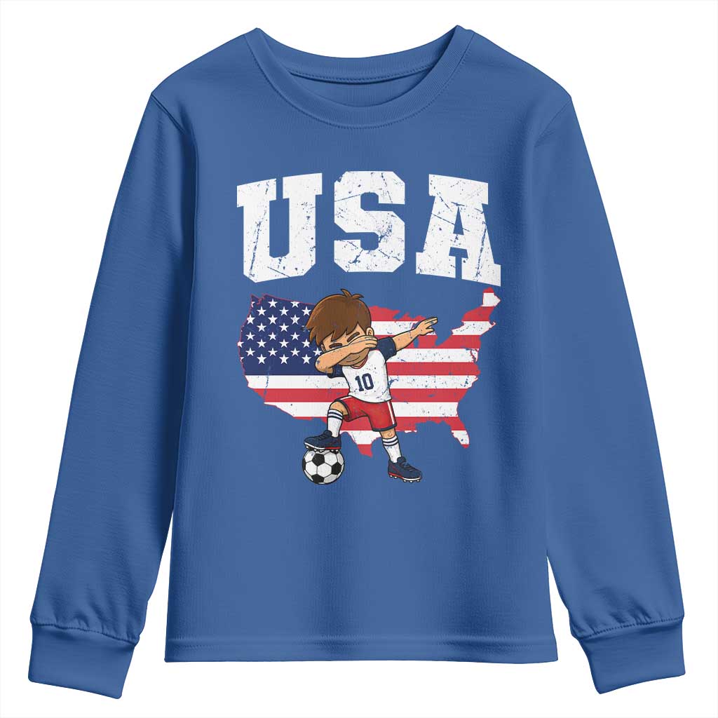 USA Soccer Dabbing Boy American Flag Fan Youth Sweatshirt TS14 Royal Blue Print Your Wear