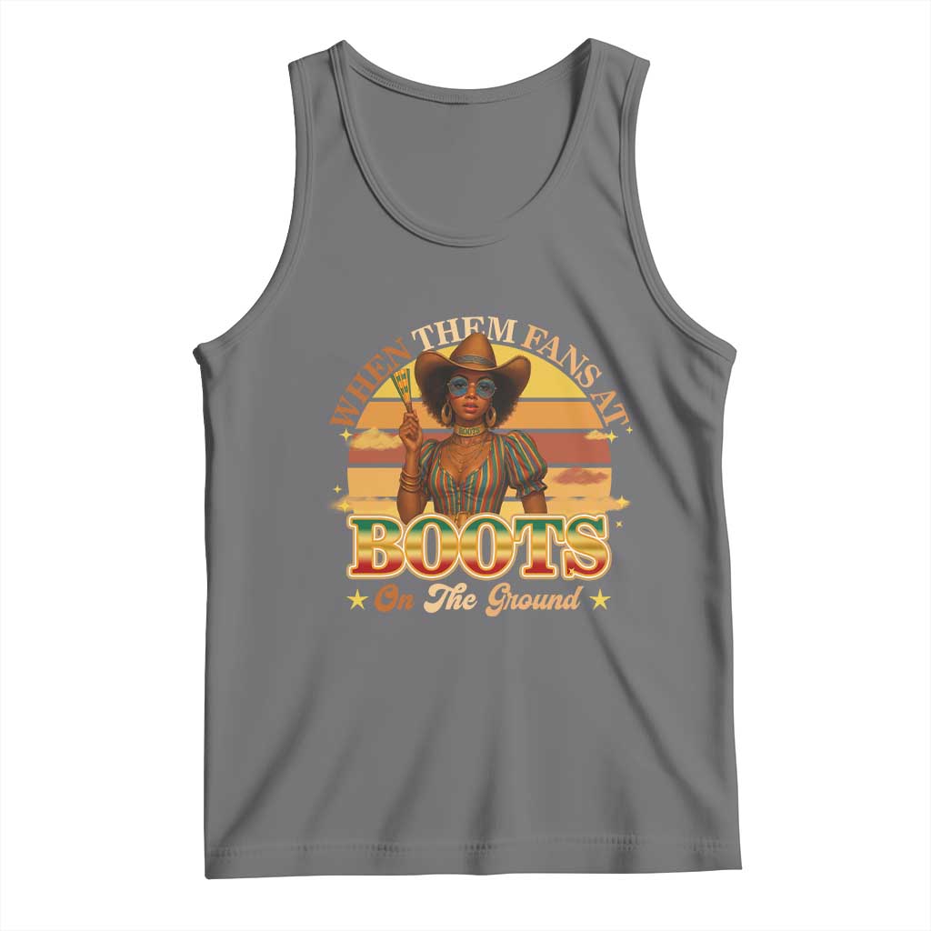 Black Cowgirl Rodeo Tank Top Where Them Fans At Boots On Da Ground TS14 Black Heather Print Your Wear