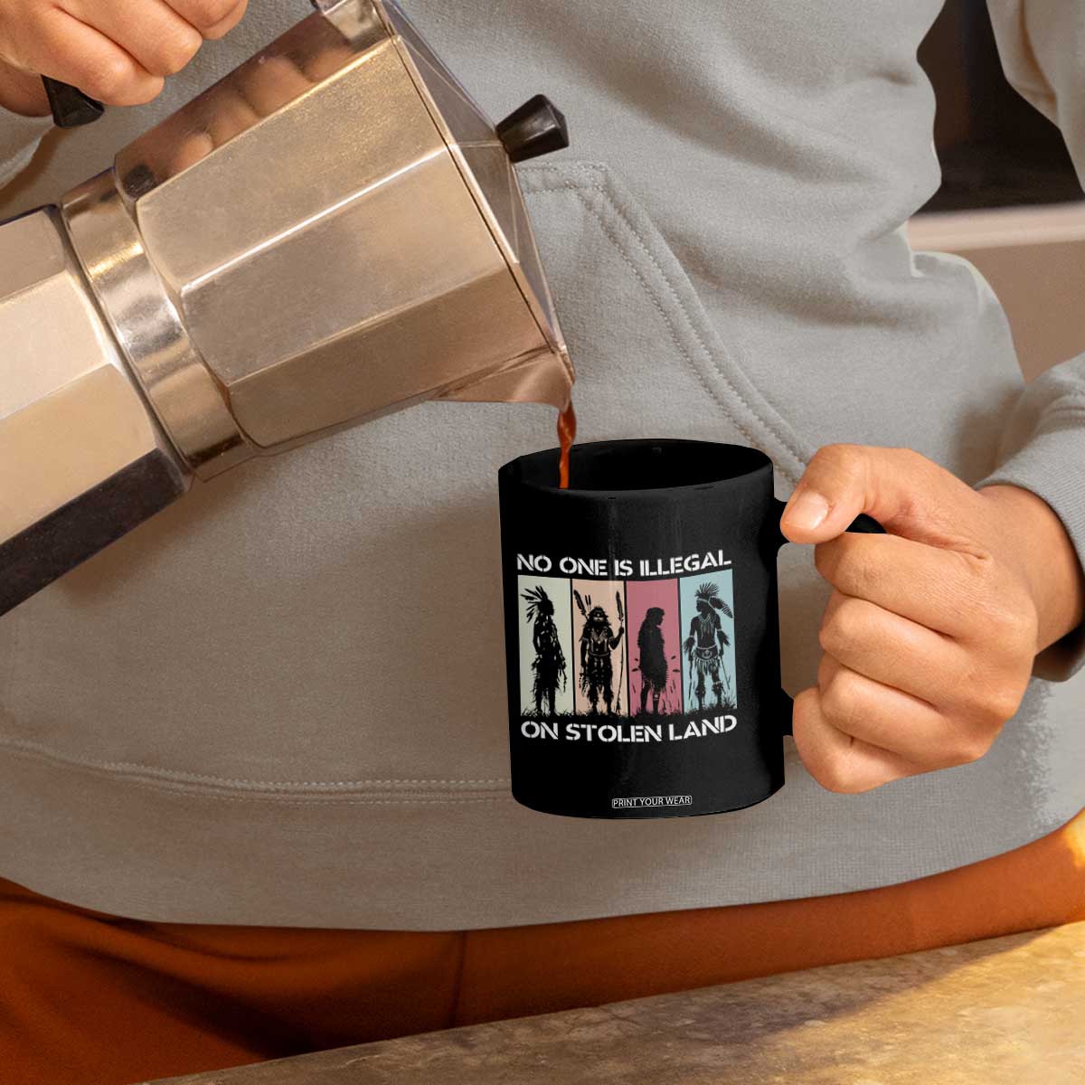 No One is Illegal on Stolen Land Coffee Mug Native American Indigenous TS14 Print Your Wear
