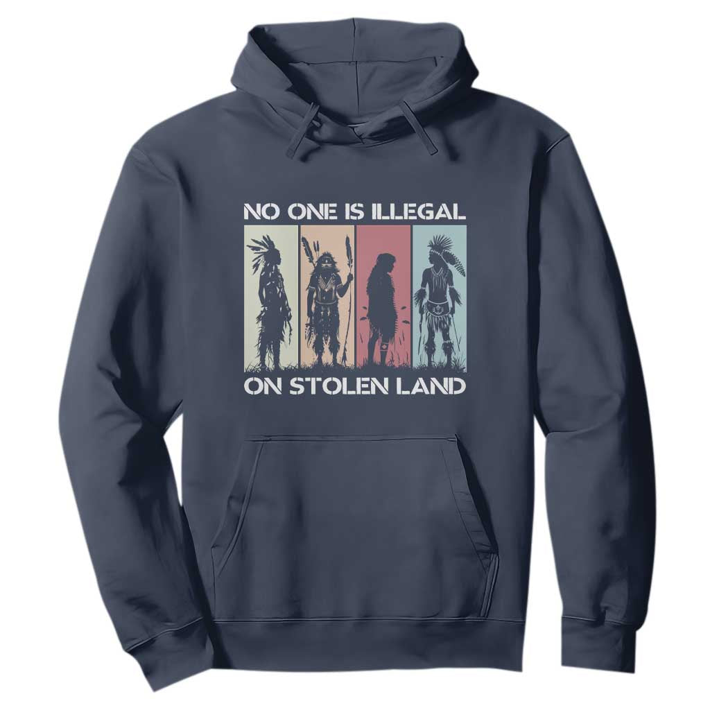 No One is Illegal on Stolen Land Hoodie Native American Indigenous TS14 Navy Print Your Wear