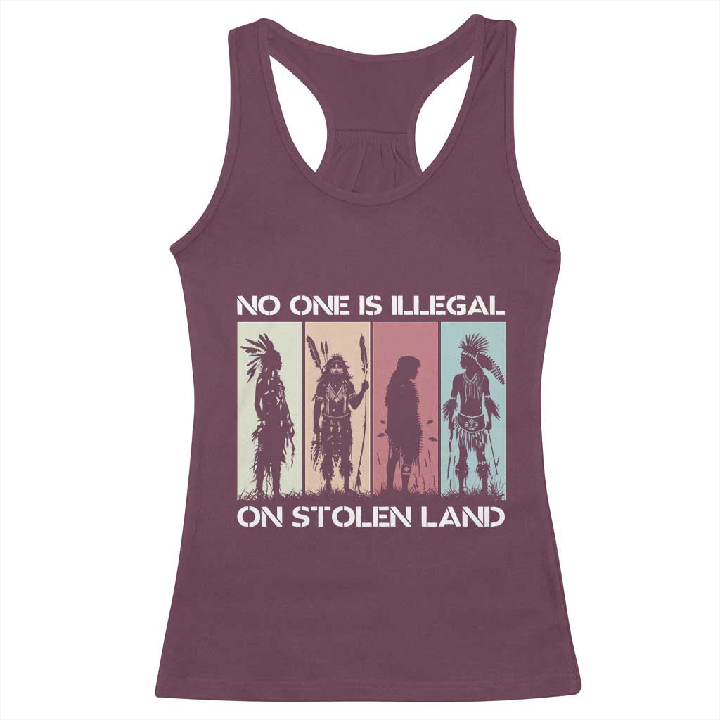 No One is Illegal on Stolen Land Racerback Tank Top Native American Indigenous TS14 Maroon Print Your Wear