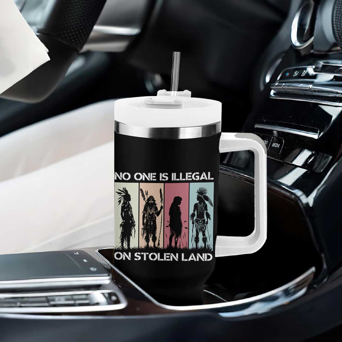 No One is Illegal on Stolen Land Tumbler With Handle Native American Indigenous TS14 Print Your Wear