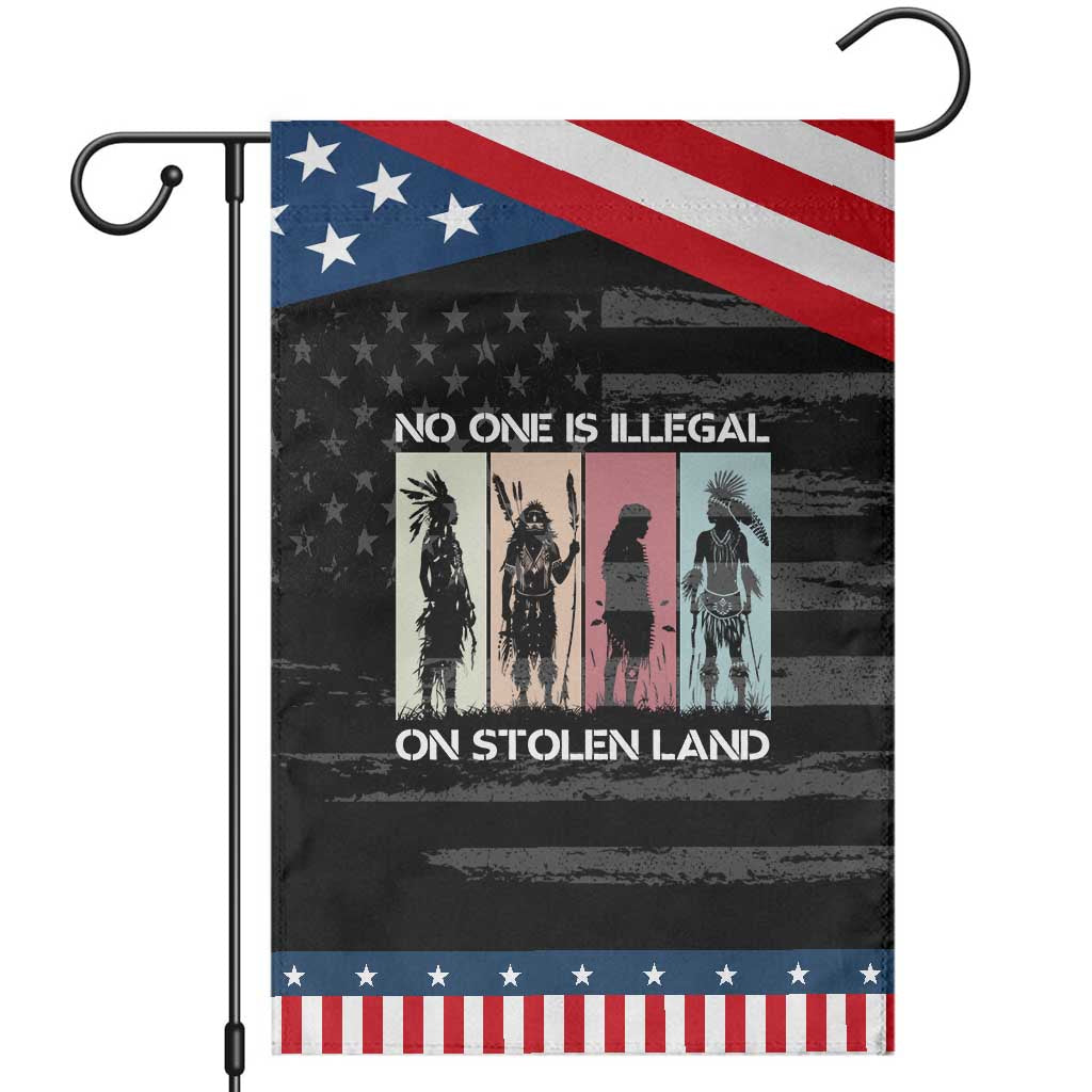No One is Illegal on Stolen Land Garden Flag Native American Indigenous TS14 Distressed Black Blue Print Your Wear