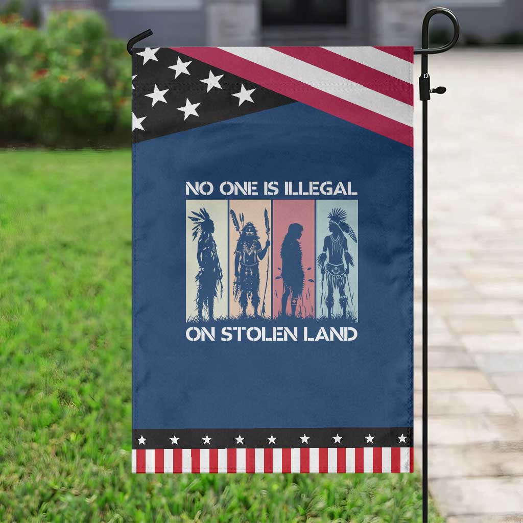 No One is Illegal on Stolen Land Garden Flag Native American Indigenous TS14 Classic Blue Black Print Your Wear
