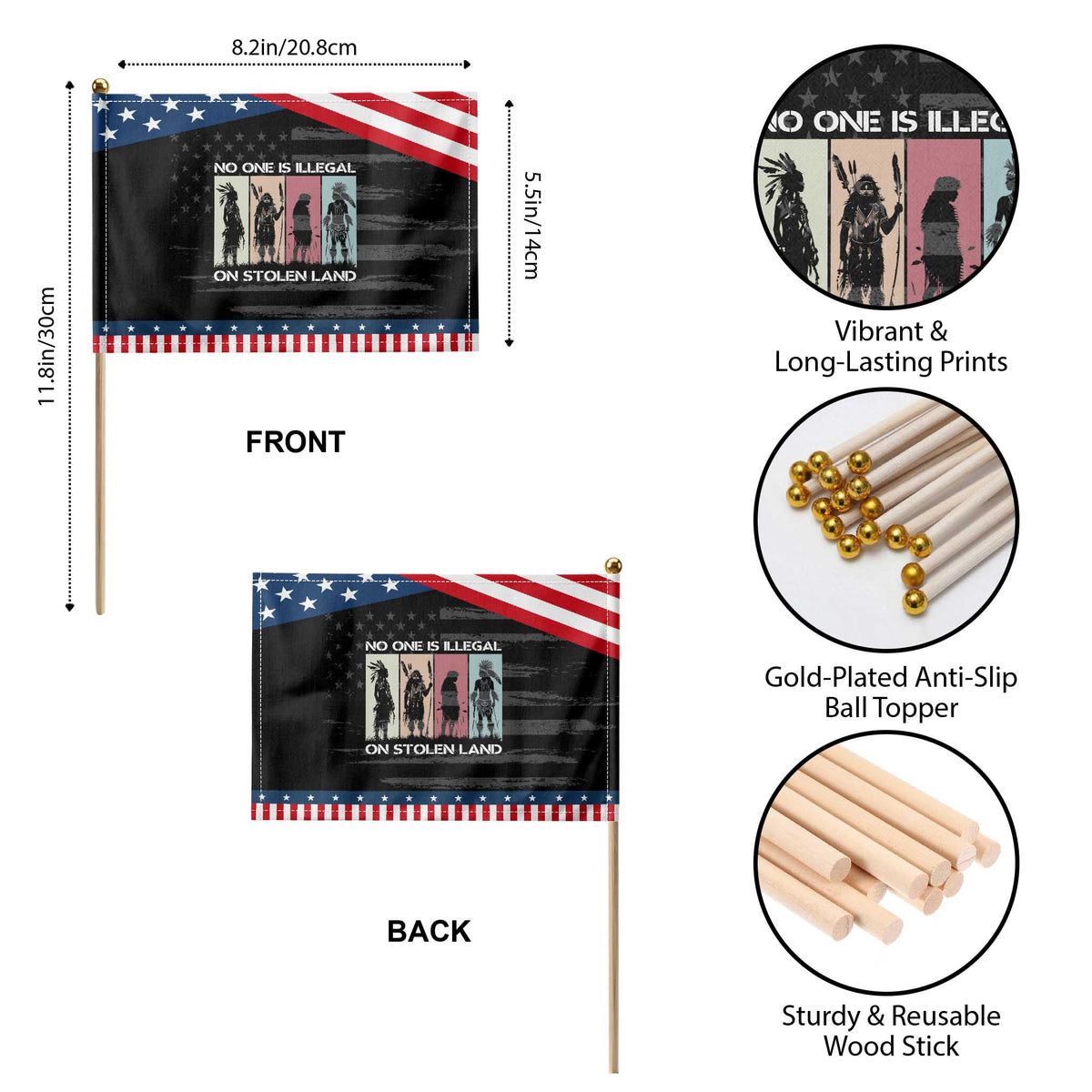 No One is Illegal on Stolen Land Patriotic Handheld Flag Native American Indigenous TS14 Print Your Wear