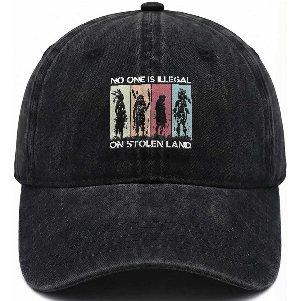 No One is Illegal on Stolen Land Washed Cotton Baseball Cap Native American Indigenous TS14 Washed Cap Universal Fit Black Print Your Wear