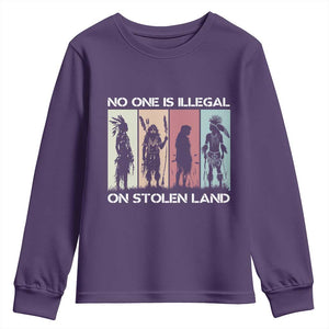 No One is Illegal on Stolen Land Youth Sweatshirt Native American Indigenous TS14 Purple Print Your Wear