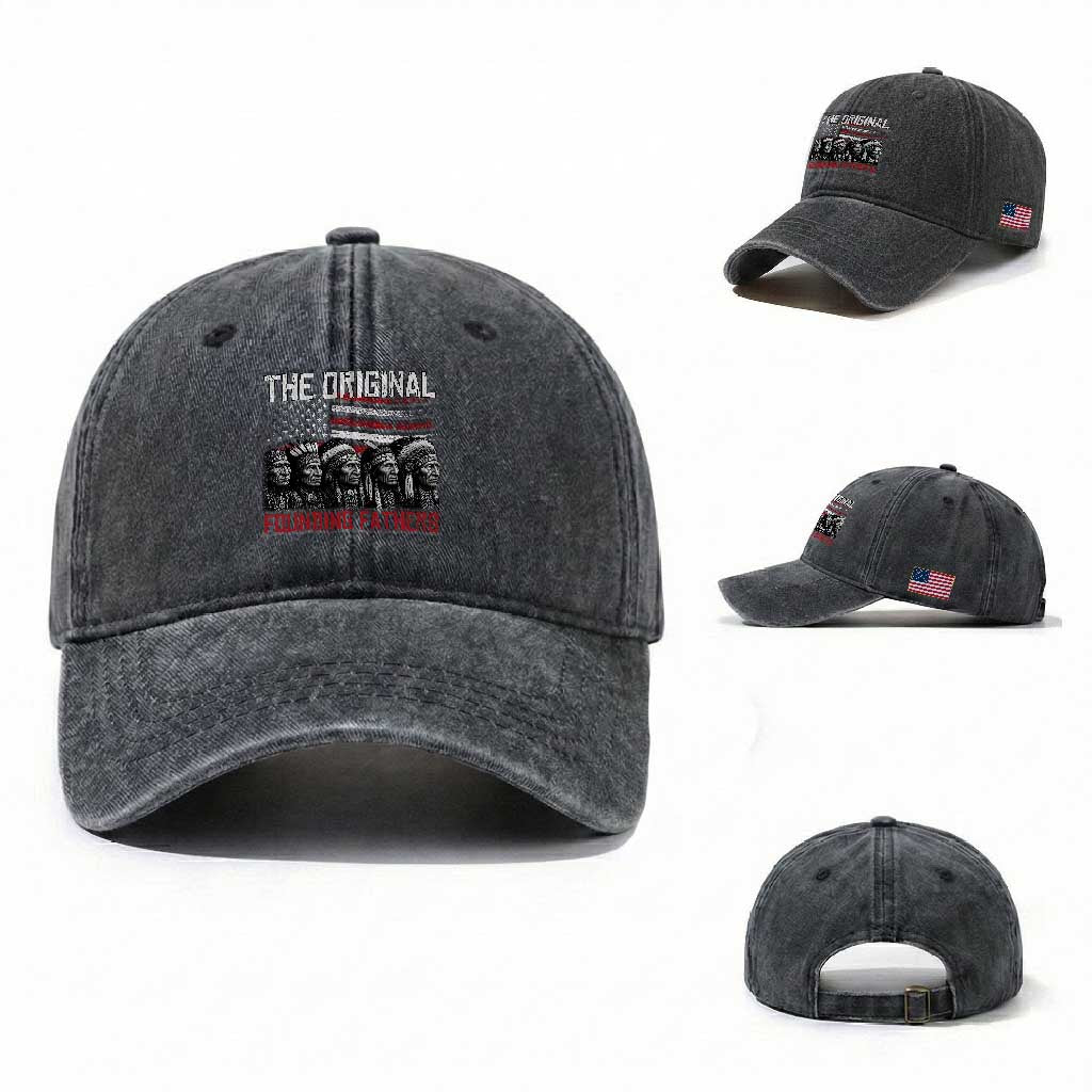 Native American Tribe Washed Cotton Baseball Cap The Original Founding Fathers TS14 Washed Cap Universal Fit Dark Gray Print Your Wear