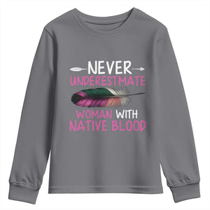 Native American Women Youth Sweatshirt Never Underestimate A Woman With Native Blood TS14 Charcoal Print Your Wear