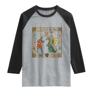 Le Boop Medieval Knight Dragon Fantasy Book Lover Humor Raglan Shirt TS14 Heather Gray Black Print Your Wear