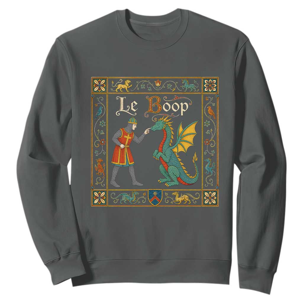 Le Boop Medieval Knight Dragon Fantasy Book Lover Humor Sweatshirt TS14 Dark Heather Print Your Wear