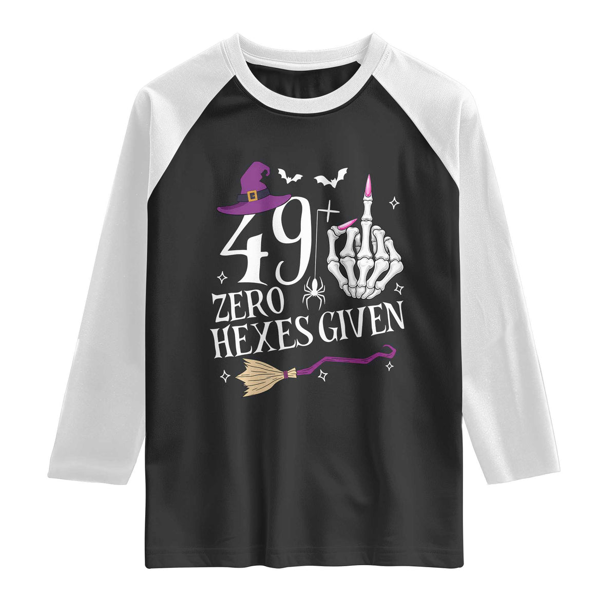 50th Birthday Halloween Raglan Shirt 49 Plus Middle Finger Zero Hexes Given Gift For Women TS14 Black White Print Your Wear