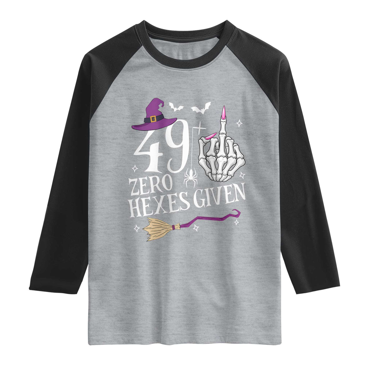 50th Birthday Halloween Raglan Shirt 49 Plus Middle Finger Zero Hexes Given Gift For Women TS14 Heather Gray Black Print Your Wear