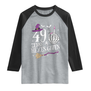 50th Birthday Halloween Raglan Shirt 49 Plus Middle Finger Zero Hexes Given Gift For Women TS14 Heather Gray Black Print Your Wear