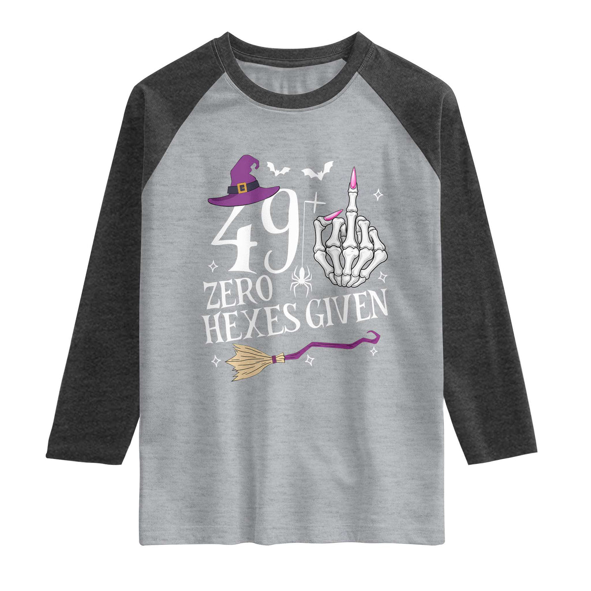 50th Birthday Halloween Raglan Shirt 49 Plus Middle Finger Zero Hexes Given Gift For Women TS14 Heather Gray Heather Charcoal Print Your Wear