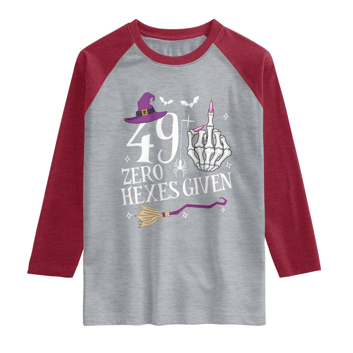 50th Birthday Halloween Raglan Shirt 49 Plus Middle Finger Zero Hexes Given Gift For Women TS14 Heather Gray Heather Red Print Your Wear