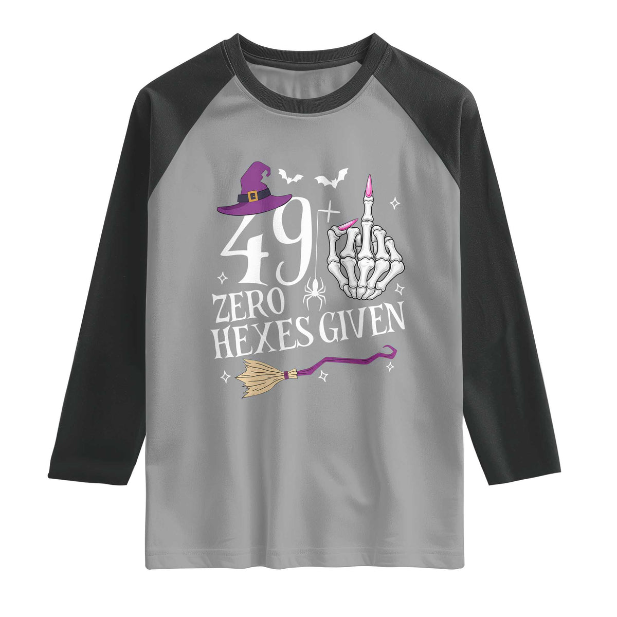 50th Birthday Halloween Raglan Shirt 49 Plus Middle Finger Zero Hexes Given Gift For Women TS14 Sport Gray Black Print Your Wear