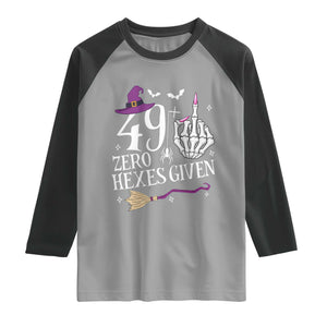 50th Birthday Halloween Raglan Shirt 49 Plus Middle Finger Zero Hexes Given Gift For Women TS14 Sport Gray Black Print Your Wear