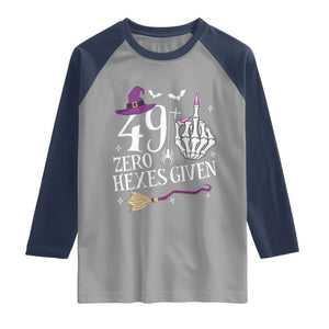 50th Birthday Halloween Raglan Shirt 49 Plus Middle Finger Zero Hexes Given Gift For Women TS14 Sport Gray Navy Print Your Wear
