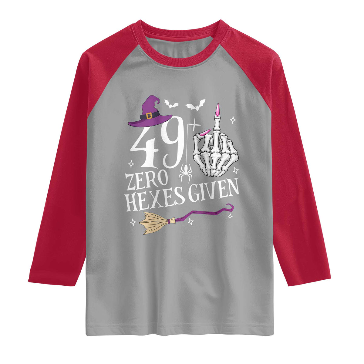 50th Birthday Halloween Raglan Shirt 49 Plus Middle Finger Zero Hexes Given Gift For Women TS14 Sport Gray Red Print Your Wear