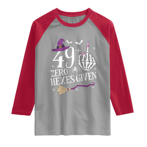 50th Birthday Halloween Raglan Shirt 49 Plus Middle Finger Zero Hexes Given Gift For Women TS14 Sport Gray Red Print Your Wear