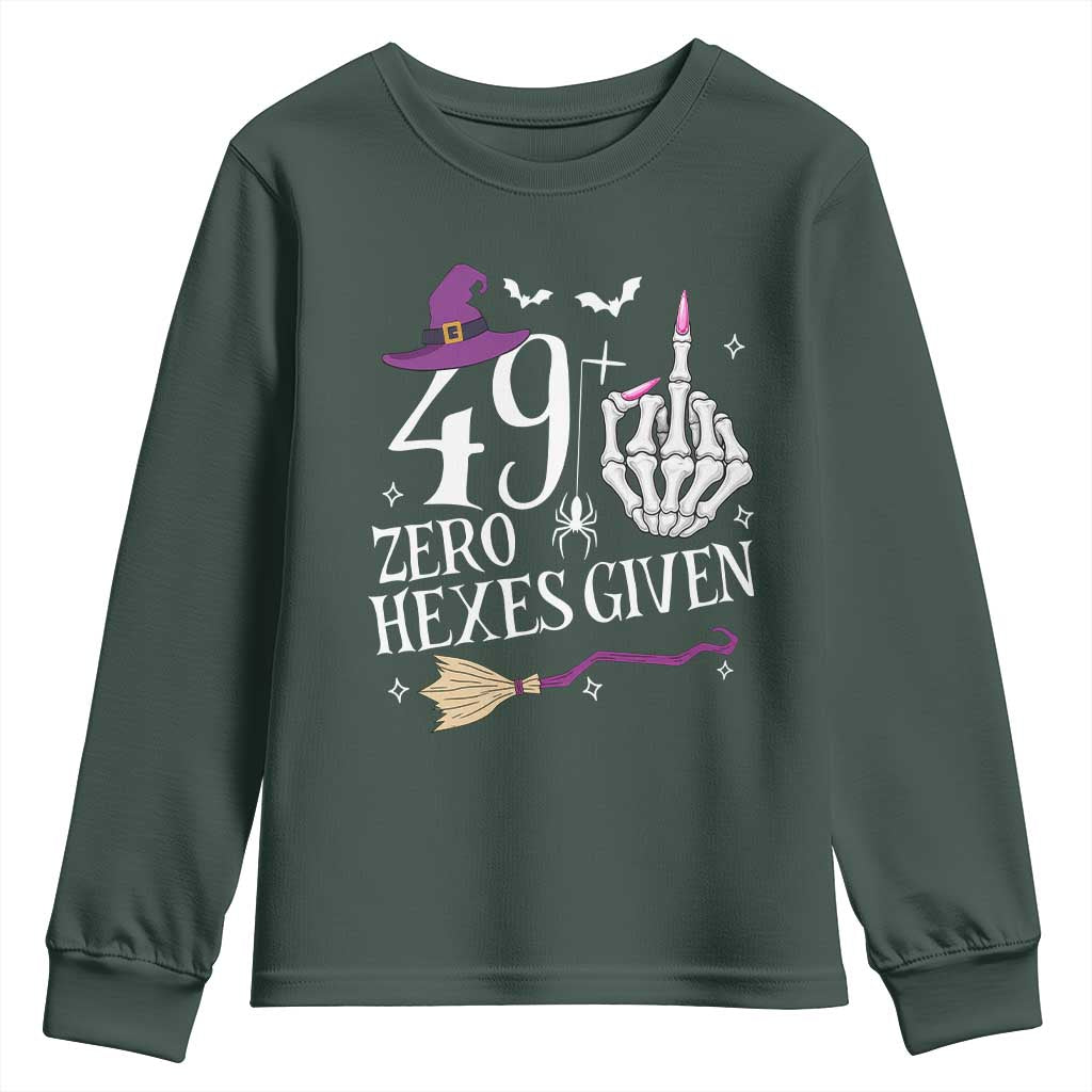 50th Birthday Halloween Youth Sweatshirt 49 Plus Middle Finger Zero Hexes Given Gift For Women TS14 Dark Forest Green Print Your Wear