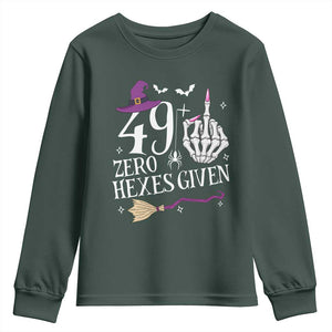 50th Birthday Halloween Youth Sweatshirt 49 Plus Middle Finger Zero Hexes Given Gift For Women TS14 Dark Forest Green Print Your Wear
