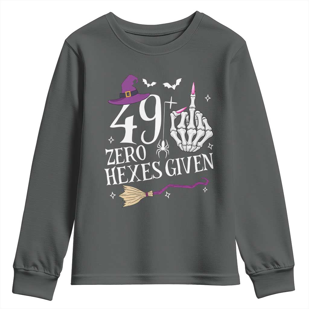 50th Birthday Halloween Youth Sweatshirt 49 Plus Middle Finger Zero Hexes Given Gift For Women TS14 Dark Heather Print Your Wear