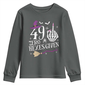 50th Birthday Halloween Youth Sweatshirt 49 Plus Middle Finger Zero Hexes Given Gift For Women TS14 Dark Heather Print Your Wear