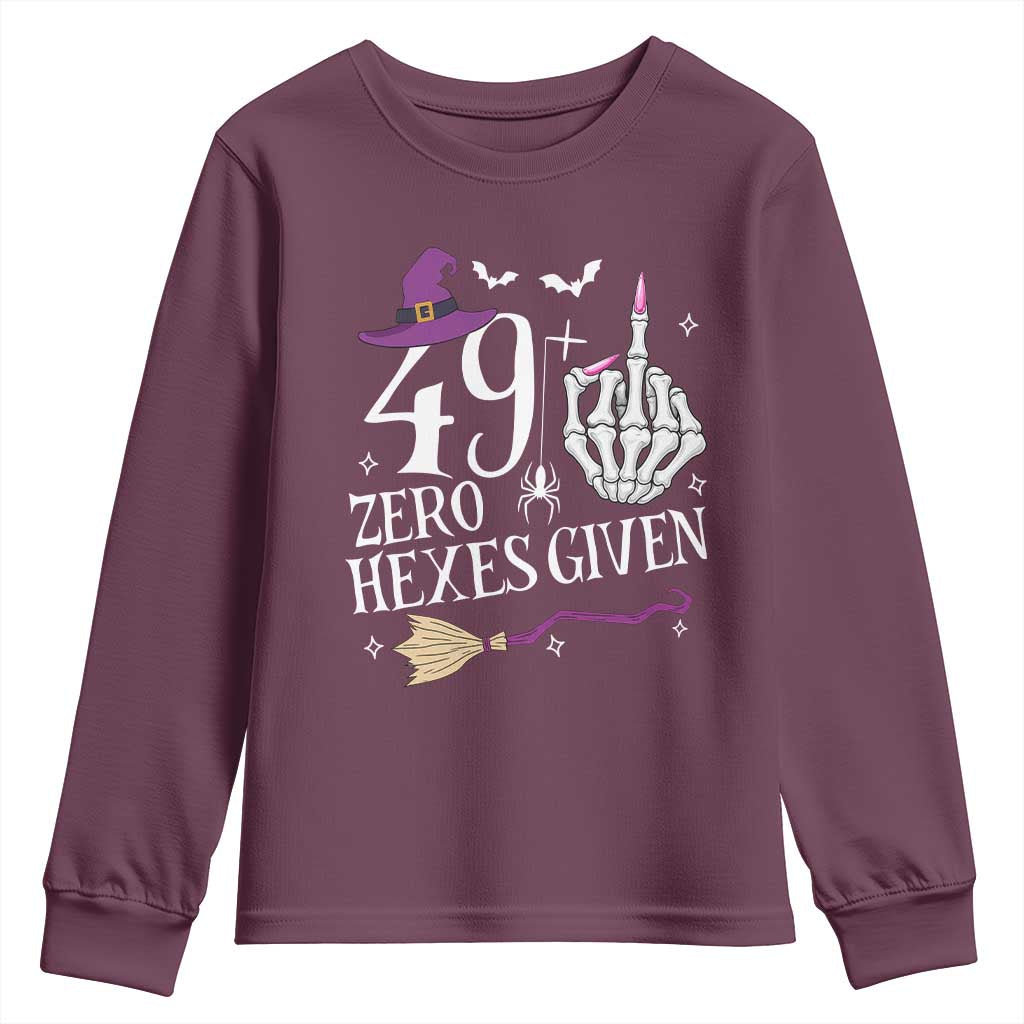 50th Birthday Halloween Youth Sweatshirt 49 Plus Middle Finger Zero Hexes Given Gift For Women TS14 Maroon Print Your Wear