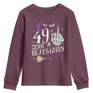 50th Birthday Halloween Youth Sweatshirt 49 Plus Middle Finger Zero Hexes Given Gift For Women TS14 Maroon Print Your Wear