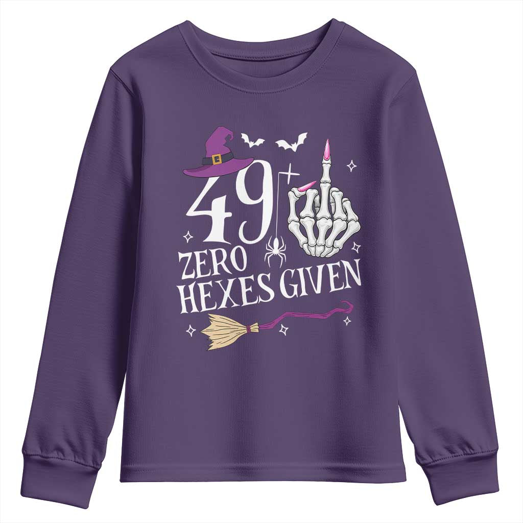 50th Birthday Halloween Youth Sweatshirt 49 Plus Middle Finger Zero Hexes Given Gift For Women TS14 Purple Print Your Wear