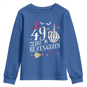 50th Birthday Halloween Youth Sweatshirt 49 Plus Middle Finger Zero Hexes Given Gift For Women TS14 Royal Blue Print Your Wear