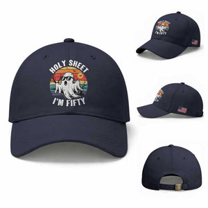 50th Birthday Halloween Ghost Baseball Cap Holy Sheet I'm Fifty TS14 Baseball Cap Universal Fit Navy Print Your Wear