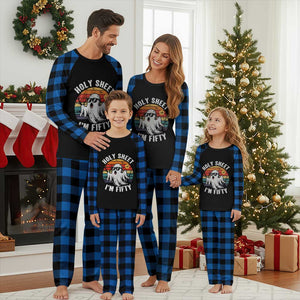 50th Birthday Halloween Ghost Plaid Pajama Set Holy Sheet I'm Fifty TS14 Blue Plaid Print Your Wear