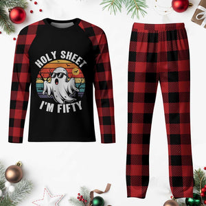 50th Birthday Halloween Ghost Plaid Pajama Set Holy Sheet I'm Fifty TS14 Buffalo Plaid Print Your Wear