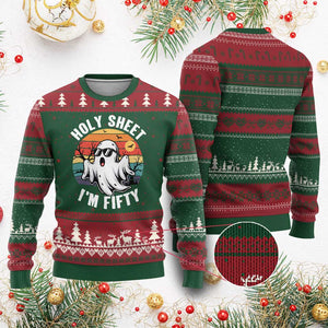 50th Birthday Halloween Ghost Ugly Christmas Sweater Holy Sheet I'm Fifty TS14 Red Green Print Your Wear