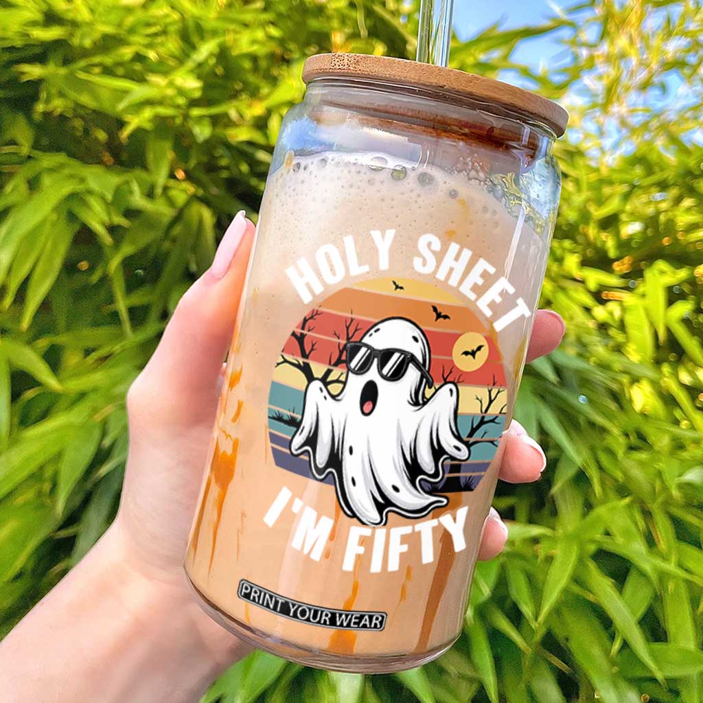 50th Birthday Halloween Ghost Glass Can Holy Sheet I'm Fifty TS14 Black Print Your Wear