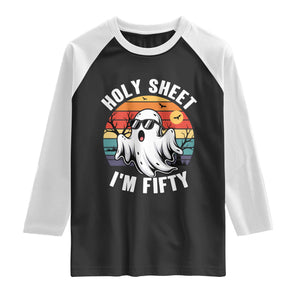 50th Birthday Halloween Ghost Raglan Shirt Holy Sheet I'm Fifty TS14 Black White Print Your Wear