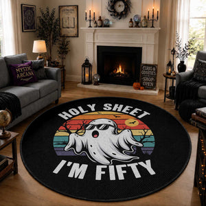 50th Birthday Halloween Ghost Round Rug Holy Sheet I'm Fifty